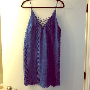 Blue sundress, tie up front and zip back.
